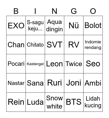 Punya joni Bingo Card