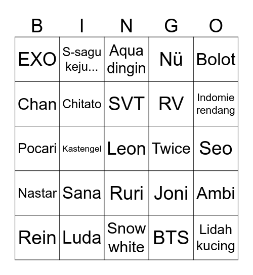Punya joni Bingo Card