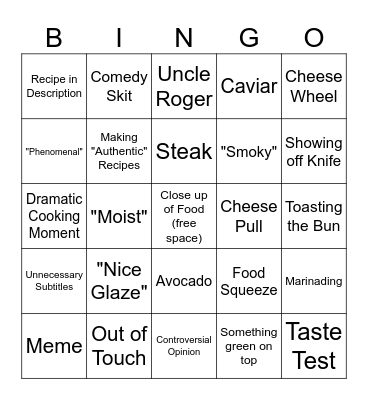 Youtube Chef Bingo Card