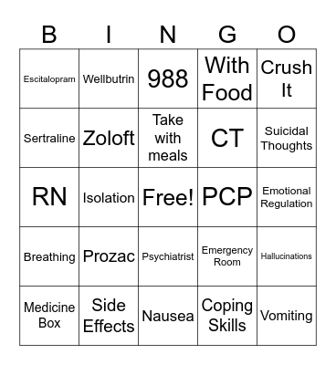 Psychiatric Medication Education Bingo Card