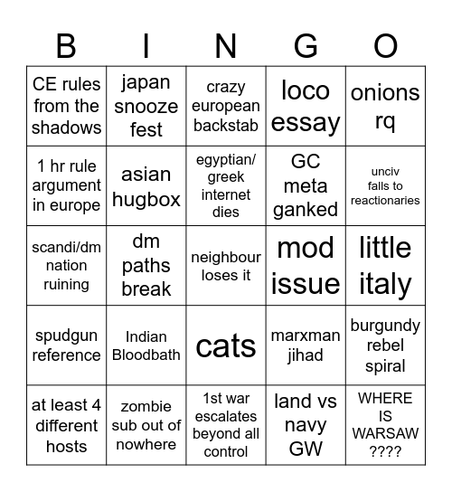 neighbour game Bingo Card