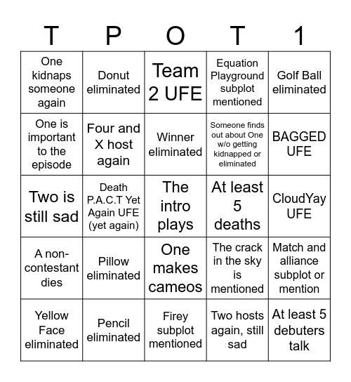 TPOT 17 Bingo Card