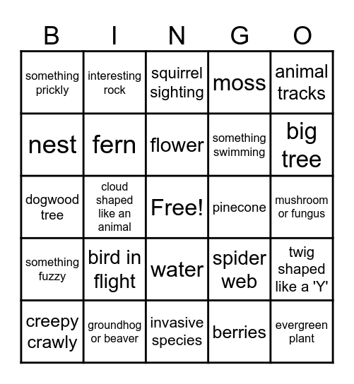 Nature BINGO Card