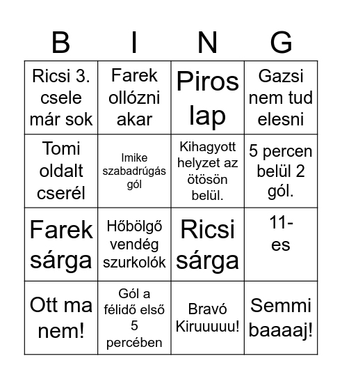 Rac meccs Bingo Card