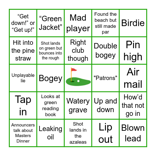 SUNDAY AT THE MASTERS Bingo Card
