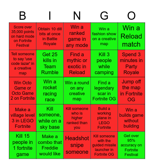Fortnite Bingo Card