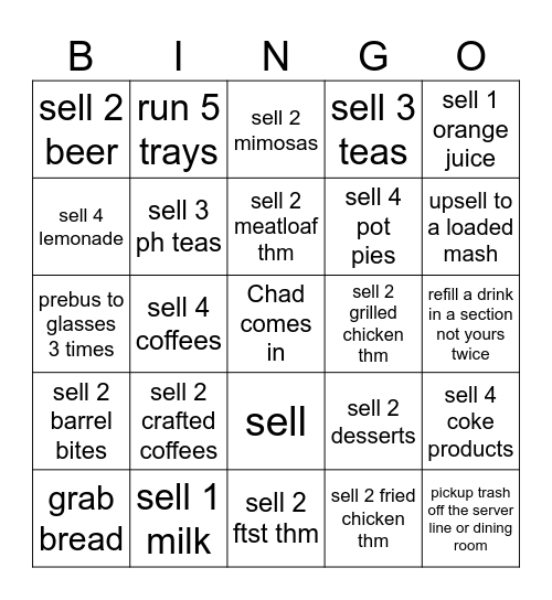 Cracker Barrel Bingo Card