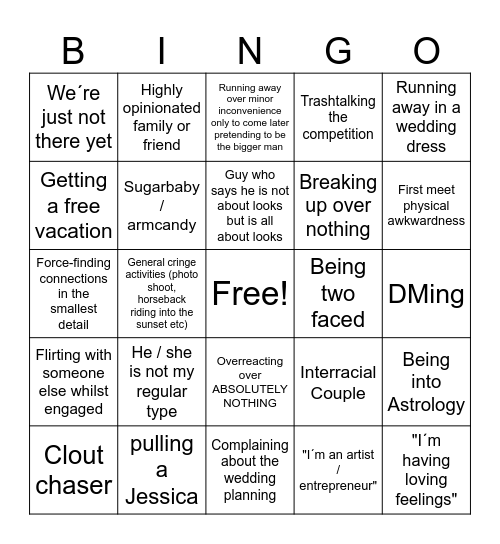 Love is Blind Bingo Card