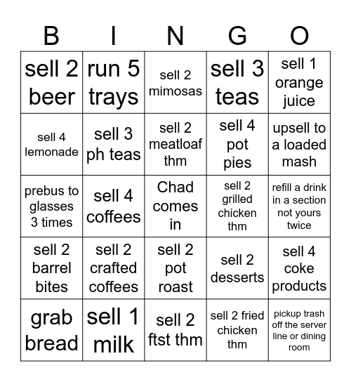 Cracker Barrel Bingo Card
