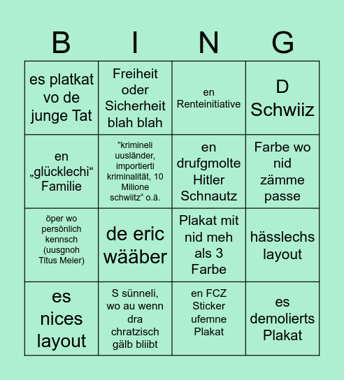 Wahlplakat Bingo Card