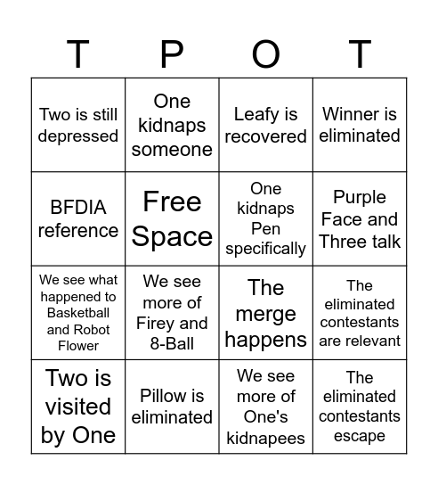 TPOT 17 bingo Card