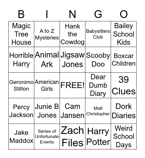 Book Series Bingo Card