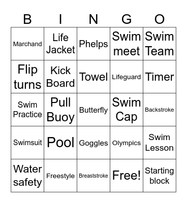 SWIMMING Bingo Card