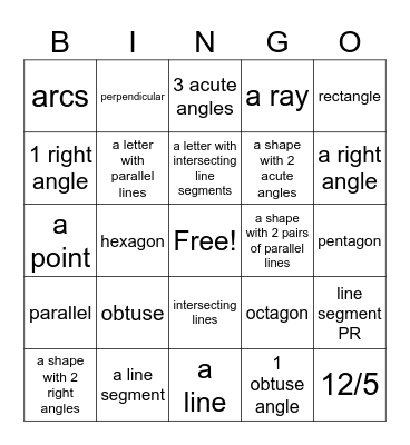 Geometry Bingo Card