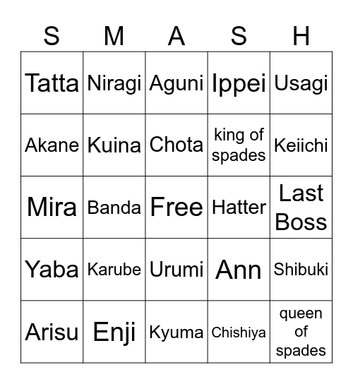 Smash bingo Card