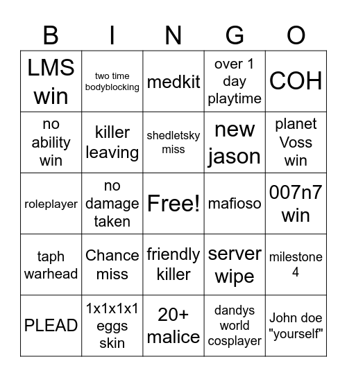 forsaken public server Bingo Card