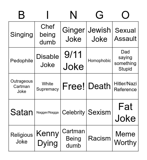 South Park Bingo Card