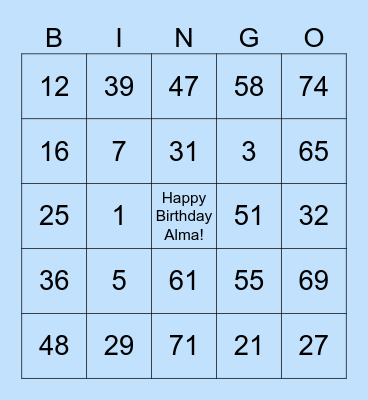 Happy Birthday Alma! Bingo Card
