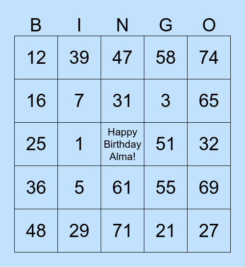 Happy Birthday Alma! Bingo Card
