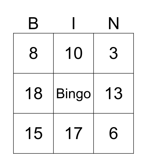 Bingo Numbers Bingo Card