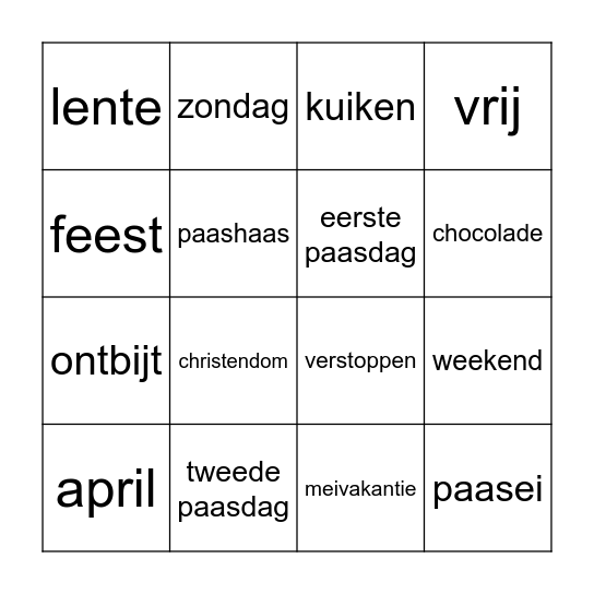Pasen Bingo Card