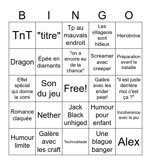 Minecraft bingo Card