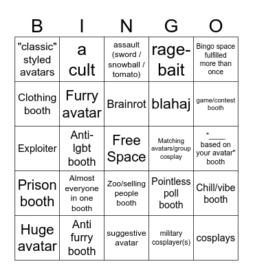 Booth Game Bingo Card