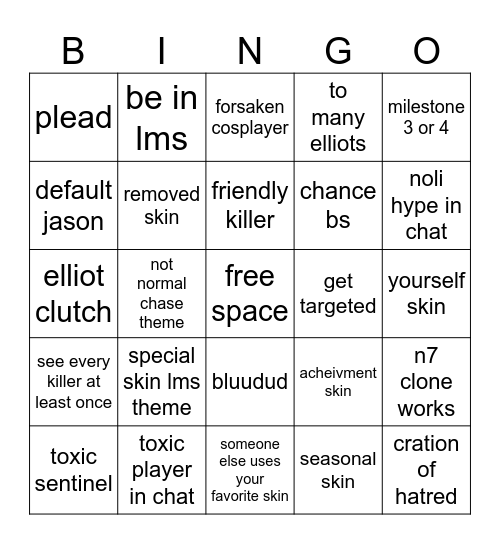forsaken bingo :] Bingo Card