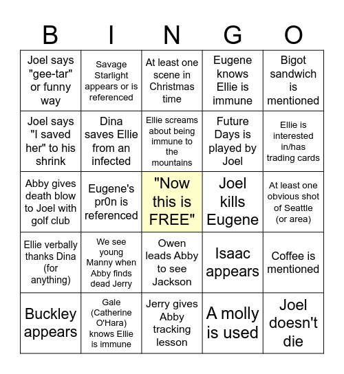 The Last of Us S2 E1 2025-04-13 Bingo Card