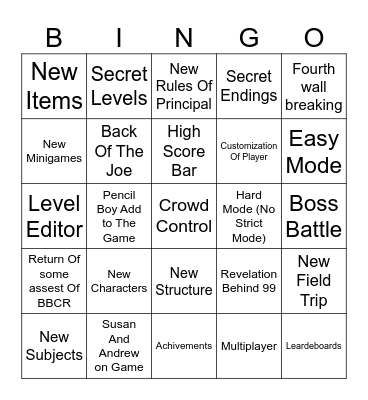 Baldi's Basics Plus Bingo Card