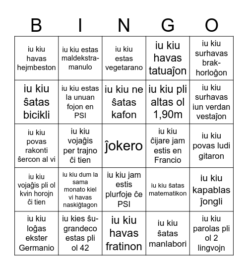 PSI-bingo Card