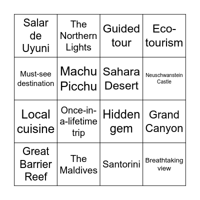 Travel Bingo Card