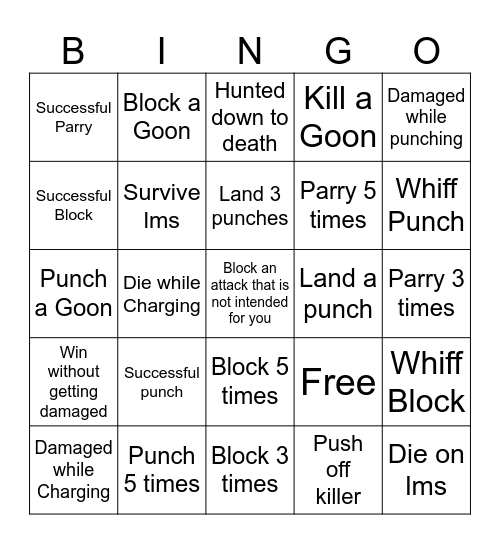 Forsaken Bingo Card