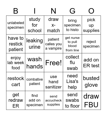 phlebotomist Bingo Card