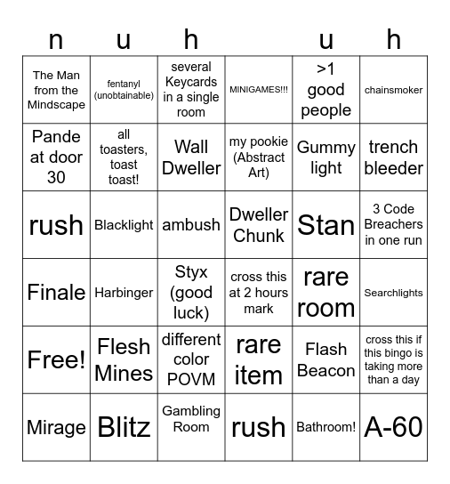Pressure BINGO Card