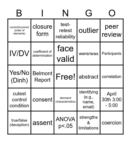 EMPSY Bingo Card
