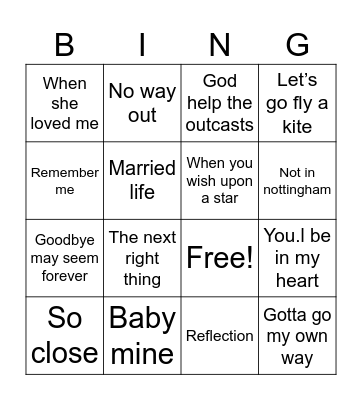 Sad Disney Bingo Card