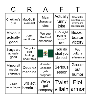Minecraft Movie Bingo Card