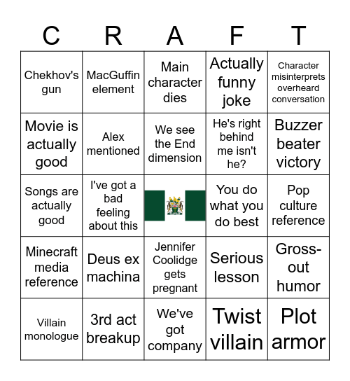 Minecraft Movie Bingo Card