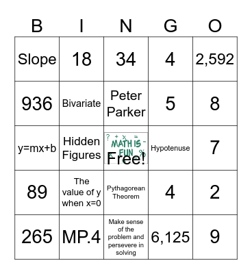 Math Bingo Card