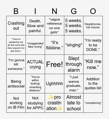 4/14 - 4/18 Bingo Card