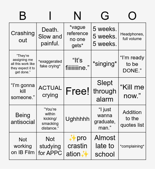 4/14 - 4/18 Bingo Card