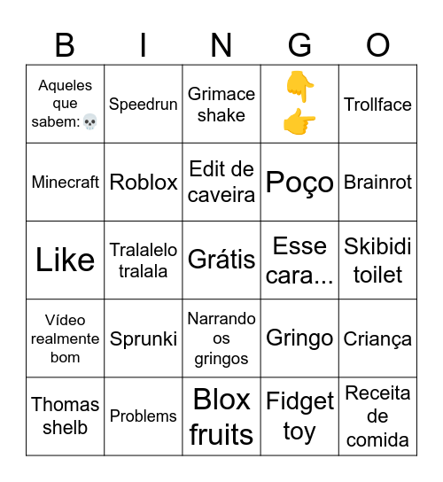 Shorts Bingo Card