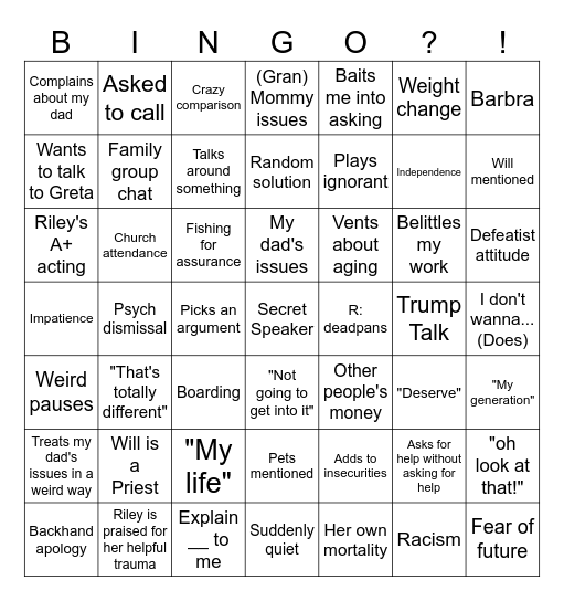 Calls Bingo Card