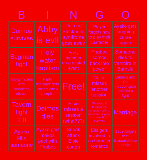Curse of Strahd Bingo Card