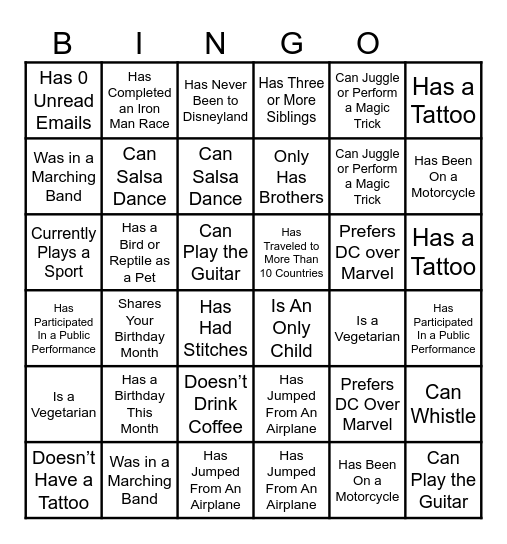 OVL Prototype Team BINGO Card