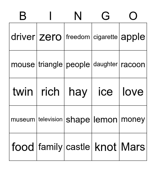 Untitled Bingo Card