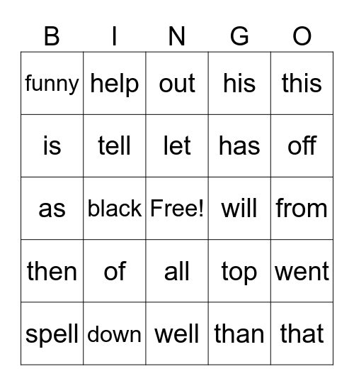 SIGHT WORDS Bingo Card