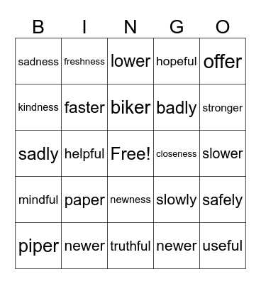 LESSONS 107-110 Bingo Card