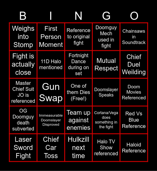 DEATH BATTLE Chief-slayer Bingo Card